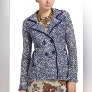 Angel Of the North Blue Cream Knit Paisley Blazer Women's Size Large